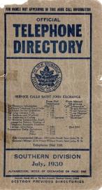 Official Telephone Directory, The New Brunswick Telephone Co. Limited, Southern Division July, 1930
