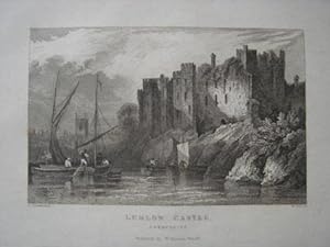 Original Antique Engraving Illustrating Ludlow Castle in Shropshire. Published By W. Emans in 1830