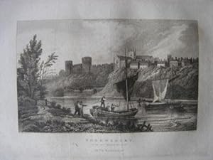 Original Antique Engraving Illustrating a View of Shrewsbury from the Welsh Bridge in Shropshire....