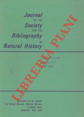 Journal of the Society for the Bibliography of Natural History. Content list Volumes 1 - 8, 1936 ...