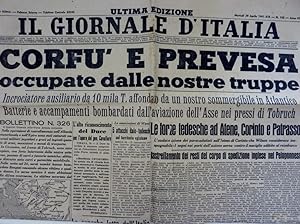 "IL GIORNALE D'ITALIA Ultima Edizione Martedì 29 Aprile 1941 - XIX CORFU' E PREVESA OCCUPATE DALL...