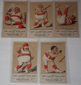 Collection of Five Trade Cards Featuring Baseball Caricatures