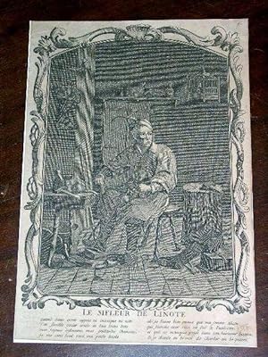Très belle gravure ancienne contre-collée sur papier intitulée " Le Siffleur de Linotte"