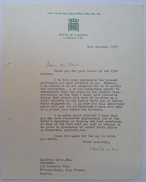 Typed Letter Signed on "House of Commons" letterhead