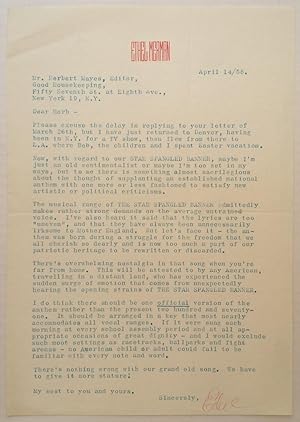 Typed Letter Signed about the National Anthem