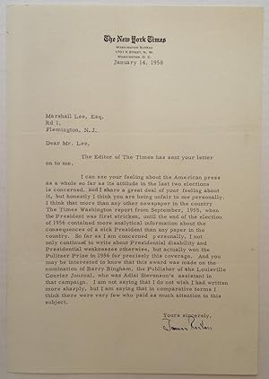 Typed Letter Signed on "New York Times Washington Bureau" letterhead