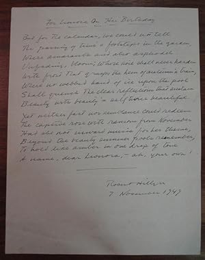 Autographed Manuscript Signed to poet Leonora Speyer