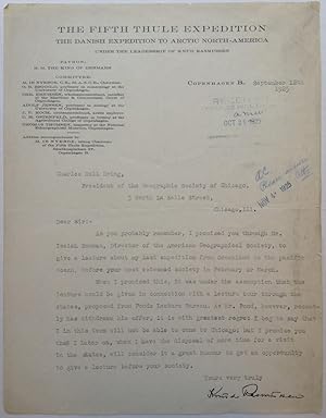 Typed Letter Signed on "The Fifth Thule Expedition" letterhead