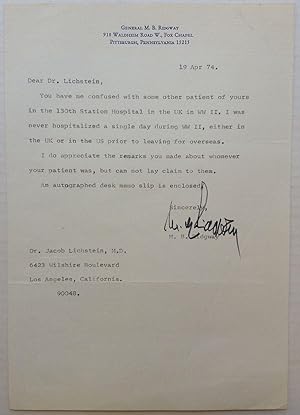 Typed Letter Signed "M.B. Ridgway" on personal letterhead