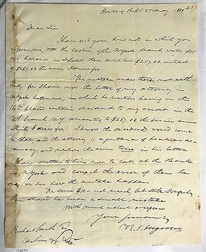 AUTOGRAPH LETTER SIGNED, FROM CONNECTICUT CONGRESSMAN INGERSOLL, TO RICHARD SMITH, CASHIER OF THE...