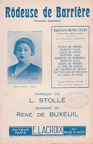 Partition de "Rôdeuse de barrière", chanson populaire créée par Berthe Sylva