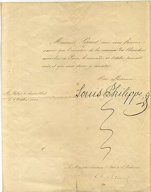 Document signed by Louis Philippe I (1773-1850) as King of France (1830-1848) during the period k...