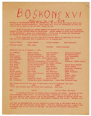 Boskone XVI Science Fiction Convention, 1979: advance ehphemera