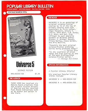 1976 Popular Library Promotional Bulletin for Universe 5 (science fiction ephemera)