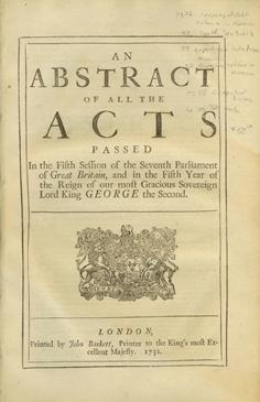 An Abstract of All the Acts Passed In the Fifth Session of the Seventh Parliament of Great Britai...