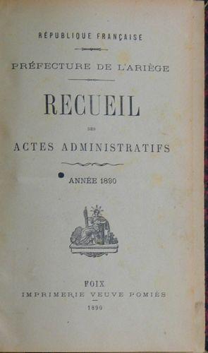 Recueil des Actes Administratifs du Département de l'Ariège 1890