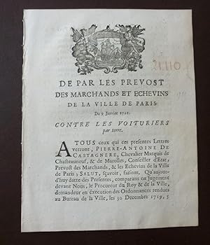 De par les Prevost des Marchands et Echevins de la Ville de Paris, du 9 janvier 1721, Contre les ...