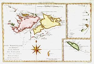 ISLES MAIDENLAND, DE HAWKINS, ET LE DETROIT DE FALKLAND.. Map of the Falkland Islands and inset...