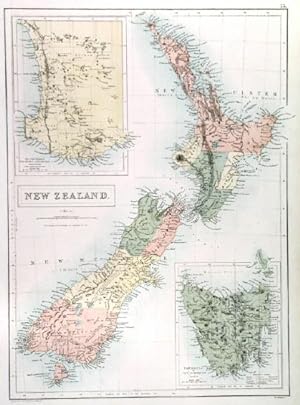 NEW ZEALAND. Map of New Zealand with small inset maps of Tasmania and Western Australia.