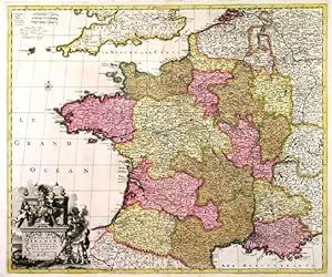 LE ROYAUME DE FRANCE.. Map of France with pictorial cartouche. Published by Pieter Schenk from ...