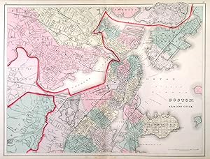 BOSTON AND ADJACENT CITIES. Detailed doublepage plan of Boston. Anonymous, but published by