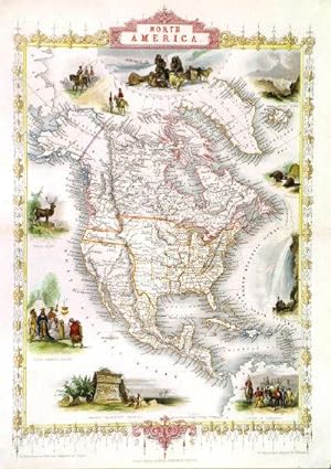 'NORTH AMERICA'. Map of North America with several vignettes showing wildlife, natives, settlers ...