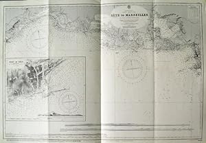SÈTE TO MARSEILLES. Sea chart of the coast between Sète and Marseille (Camargue) with a large i...