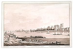 VIEW OF LAMBETH FROM MILLBANK. View of Lambeth Palace across the Thames. Sepia aquatint engravi...