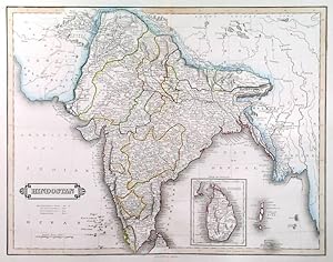HINDOSTAN. Map of India with small inset map of Ceylon.