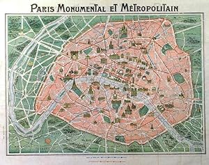 PARIS MONUMENTAL ET METROPOLITAIN. Plan of Paris with numerous vignettes depicting significant ...