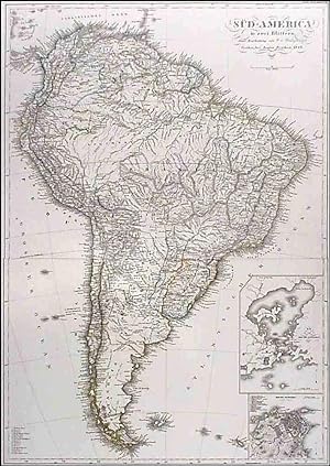 SÜD-AMERICA IN ZWEI BLÄTTERN. Map of South America, joined from two sheets, with two inset plan...