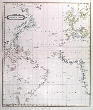 CHART OF THE ATLANTIC OCEAN. Map of the Atlantic Ocean with coastlines of South America, easter...