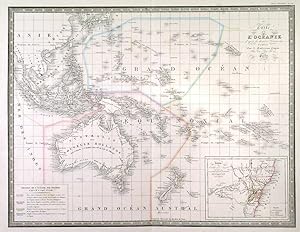 CARTE DE LOCÉANIE.. Map of Australia, East India Islands and Polynesia incl. Hawaii. Inset map...
