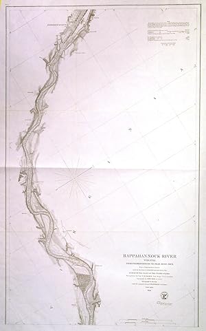 RAPPAHANNOCK RIVER VIRGINIA FROM FREDERICKSBURG TO MOSS NECK. Detailed chart with soundings of ...