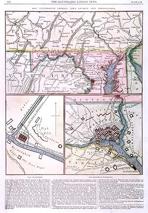 MAP ILLUSTRATING GENERAL LEES ADVANCE INTO PENNSYLVANIA with (below) PLAN OF PITTSBURG and ...