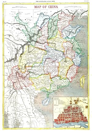 MAP OF CHINA. Divided into its provinces and with inset plan of Canton. Published by