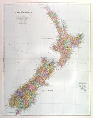 NEW ZEALAND. A detailed map of New ZealAnd with small inset of Chatham Islands.