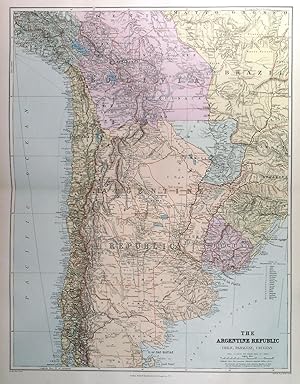 THE ARGENTINE REPUBLIC, CHILI, PARAGUAY, URUGUAY. An extremely detailed map with additional rai...