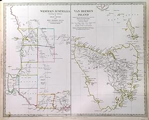 'WESTERN AUSTRALIA. / VAN-DIEMEN ISLAND'. Two separate maps on one sheet. Western Australia conta...