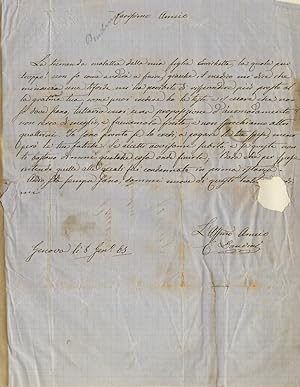 Lettera autografa firmata, su una facciata, datata: "Genova li 8 gennaio [18]65". Indirizzata - d...