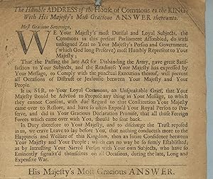 The humble address of the House of Commons to the king; with His Majesty's most gracious answer t...