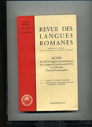 REVUE DES LANGUES ROMANES .Tome LXXXII, N° 1977 .1er fascicule.