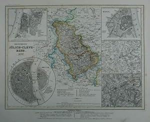 Rheinprovinz Jülich-Cleve-Berg. Grenzkolorierte Stahlstich-Karte v. Renner aus "Meyer`s Zeitungs-...