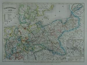 Preussen. Grenzkolorierte Stahlstich-Karte von Radefeld aus "Meyer`s Zeitungs-Atlas". Hildburghau...