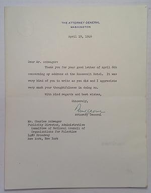 Typed Letter Signed on "Attorney General" stationery