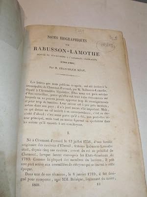NOTES BIOGRAPHIQUES SUR RABUSSON-LAMOTHE , DEPUTE DU PUY-DE-DOME A L' ASSEMBLEE LEGISLATIVE ( 179...