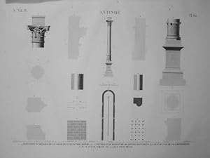 DESCRIPTION DE L'EGYPTE. Antinoë. Élévation et détails de la colonne d'Alexandre Sévère, détails ...