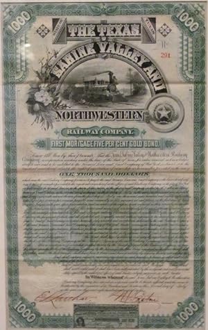 1888 Texas Sabine Valley and Northwestern Railway Bond