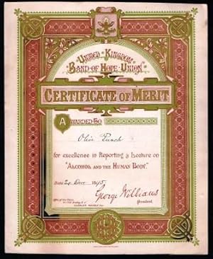 United Kingdom Band of Hope Union; Certificate of Merit, 1895