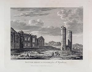 Original Antique Engraving Illustrating a View of Battle Abbey, in Sussex. By Paul Sandby. Titled...